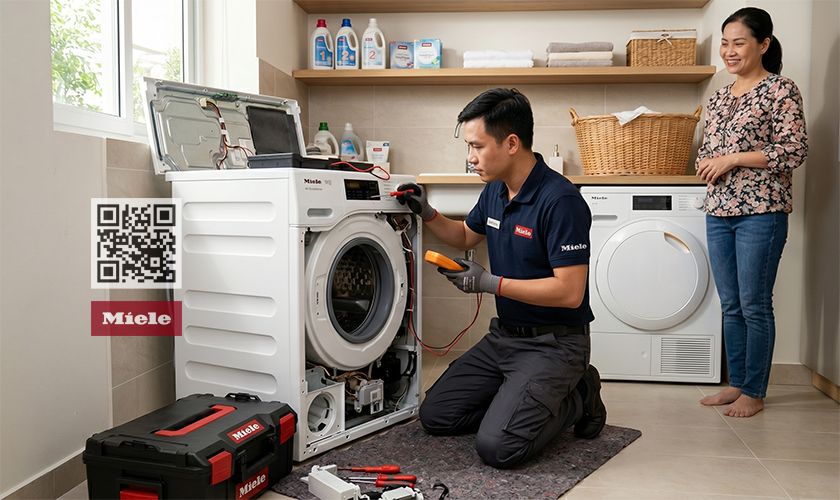 Kỹ thuật viên sửa máy giặt của Trạm bảo hành Miele Care Vn